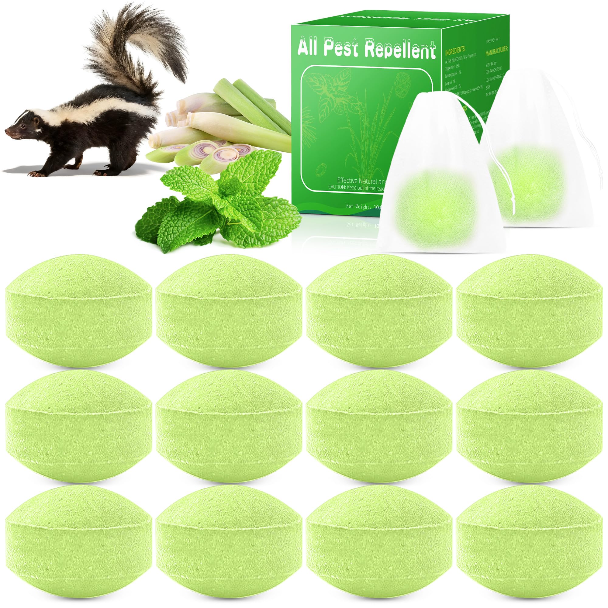 View 1 of 12 Pcs Natural Skunk and Raccoon Repellent Outdoor, Peppermint Repellent