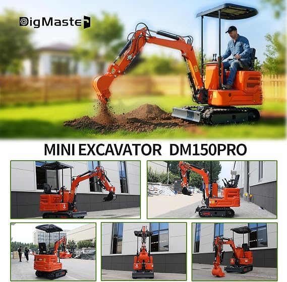 2650lb Mini Excavator, 90% Pre-Assembled with 13.5HP Gas Engine, Securely Shipped in Wooden Crate Packaging, Hydraulic Thumb, Quick Connect Attachments for Garden, Farm & Small Construction(+4)