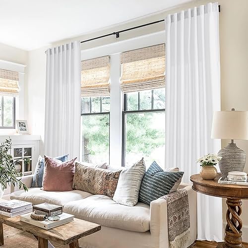 Miniatura 2 de PANELSBURG Cortinas de lino blanco de 90 pulgadas de largo para dormitorio, cortinas plisadas semitransparentes blancas con pestaña trasera de 90