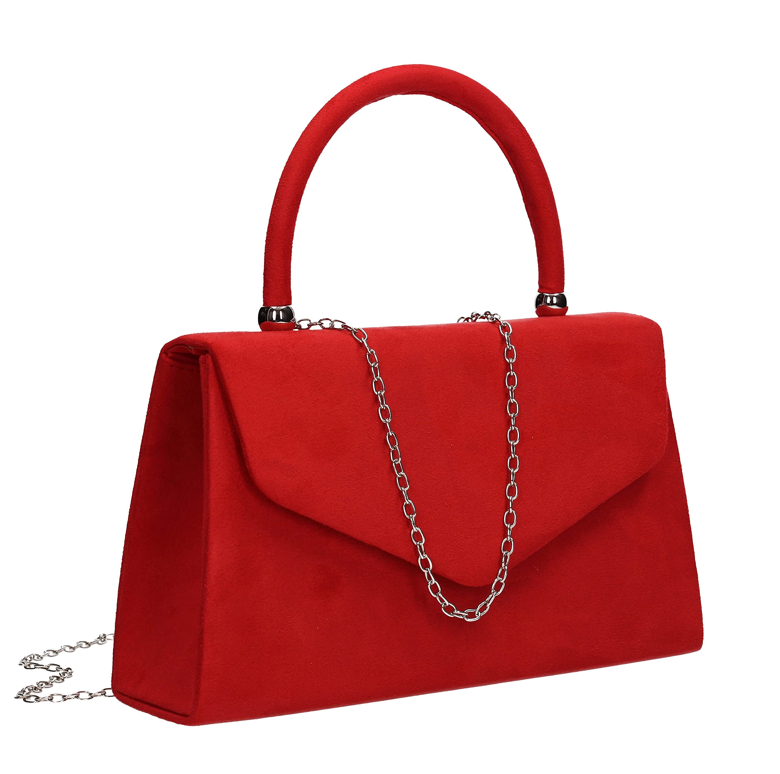 SwankySwans Kendall Faux Suede Envelope Womens Party Prom Wedding Clutch Bag Red