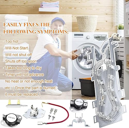 Miniatura 7 de wp8544771 para Whirlpool Duet Dryer Kit de elementos calefactores con 8544771 PS11746337 AP6013115 para Maytag Bravos xl Elemento calefactor, 279816