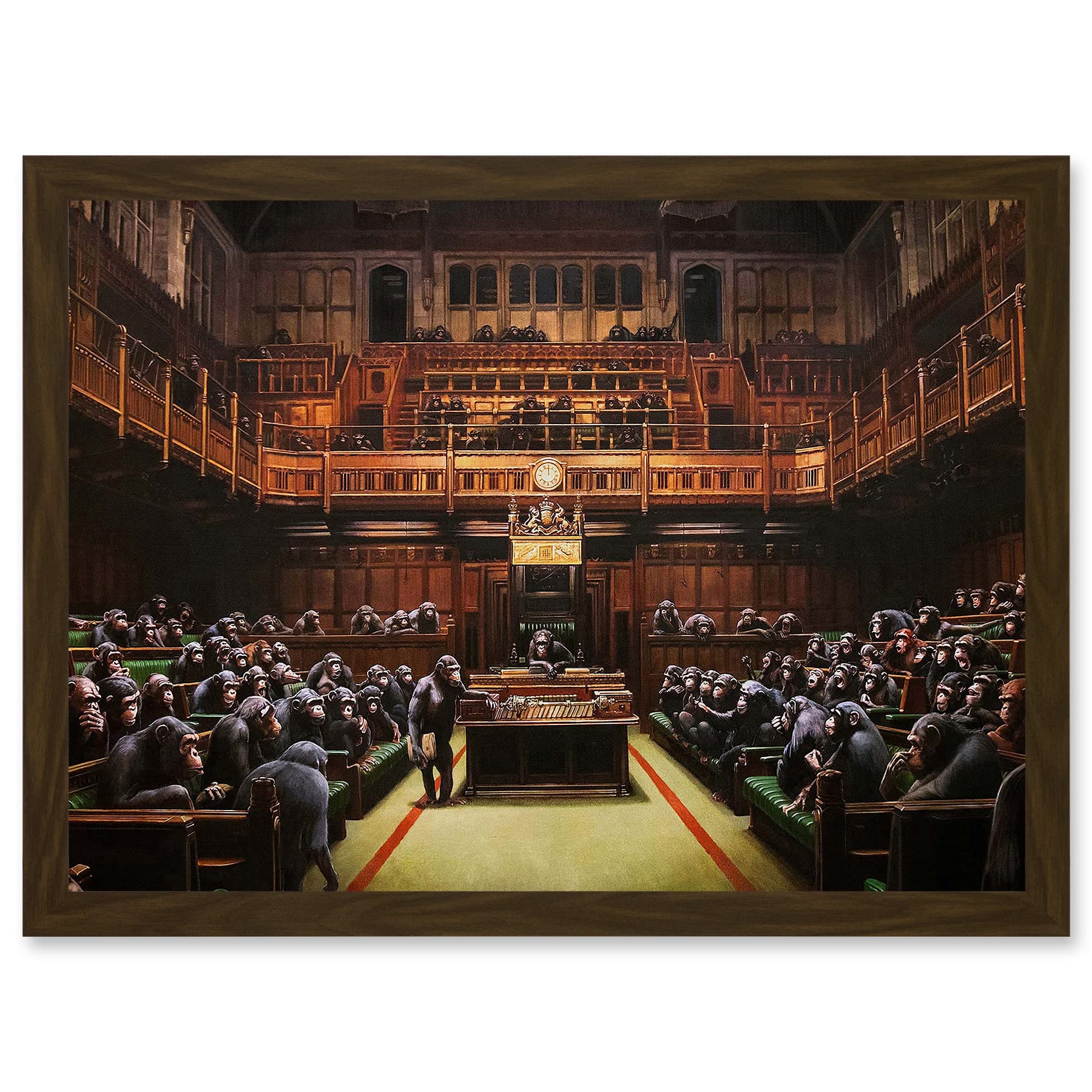 Artery8 Banksy Devolved Parliament Chimps Apes Graffiti Painting Artwork Framed Wall Art Print A4