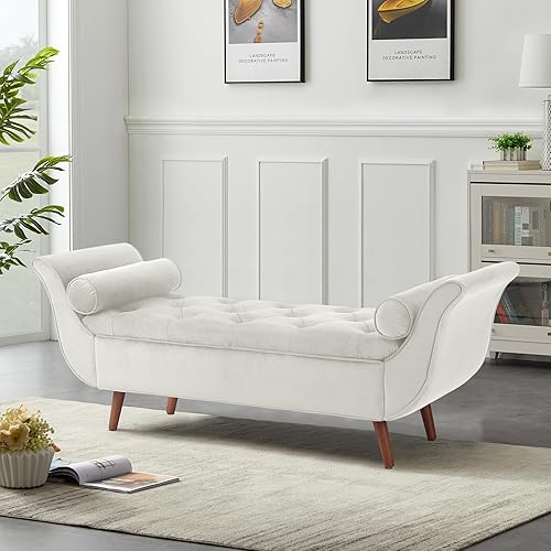 Miniatura 4 de SZLIZCCC Banco de almacenamiento de terciopelo de 65 pulgadas, banco tapizado vintage de 65 pulgadas con botones armados enrollados para dormitorio,