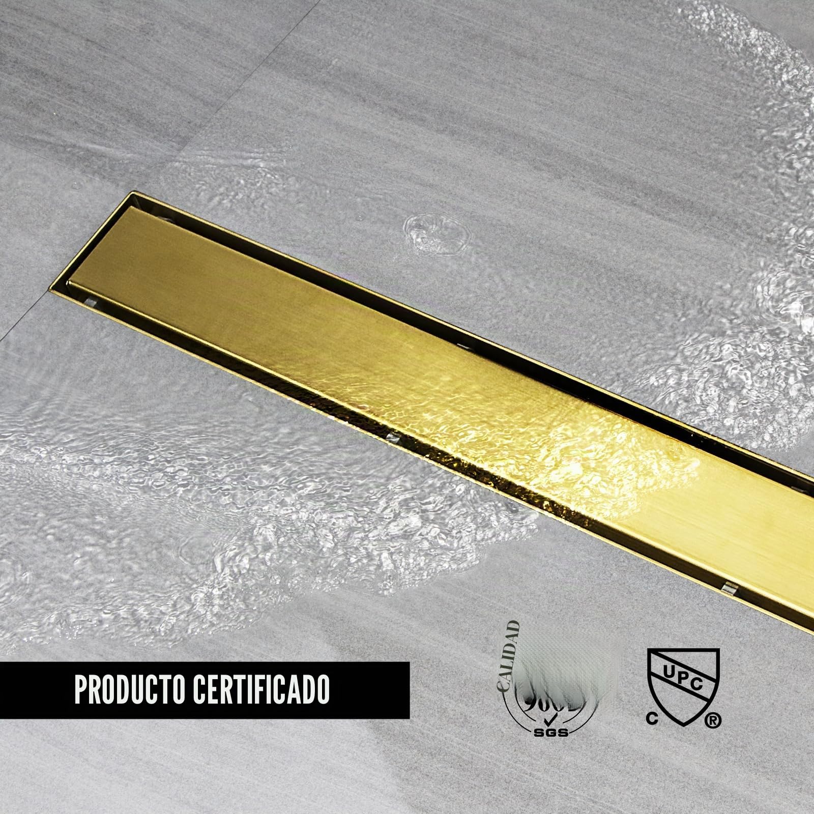 Canaleta Ducha 70 Cm, Dorado 2 en 1 Sumidero Ducha con Sifón | Canal Ducha de Acero Inoxidable con Sifón y Filtros