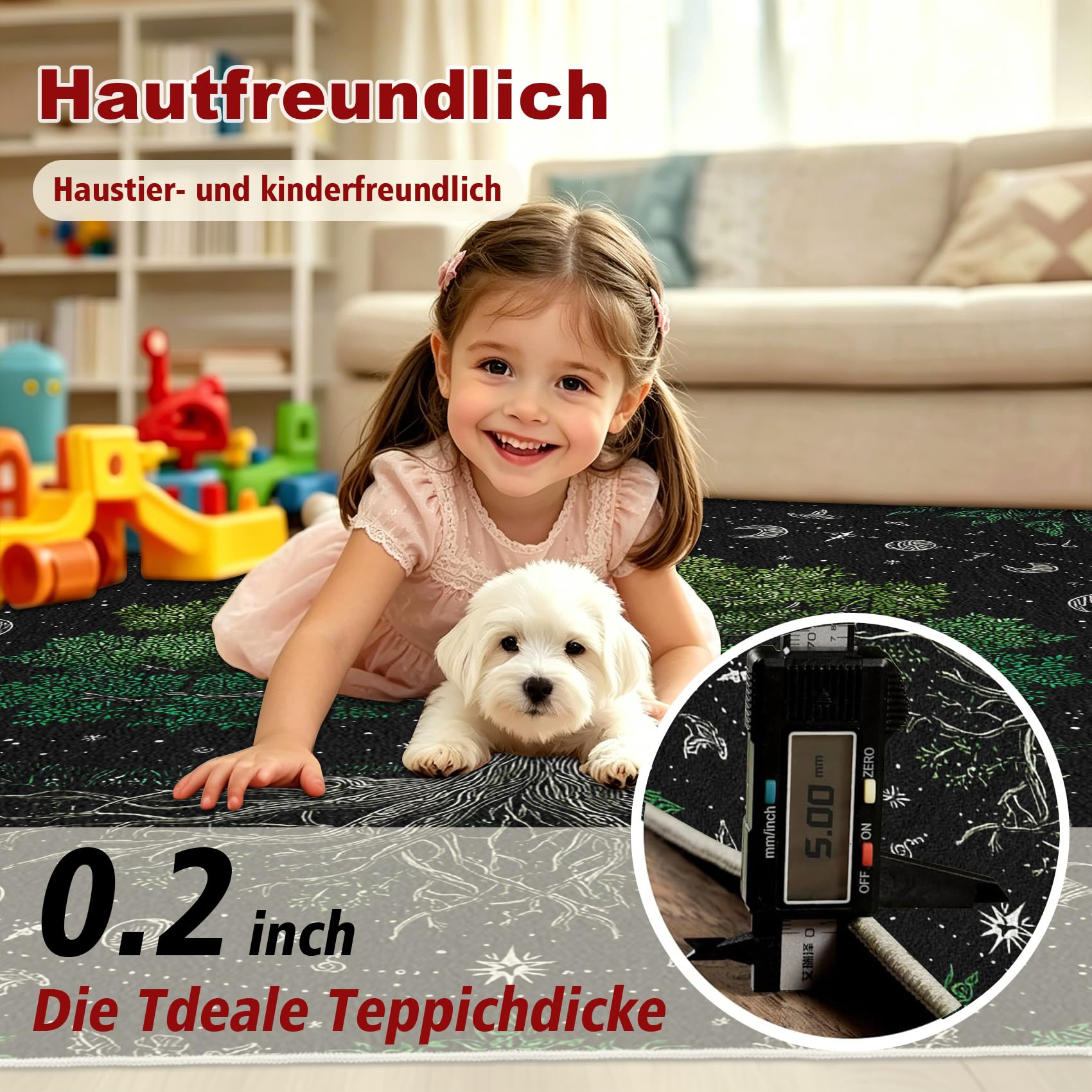Generisch Grün Lebensbaum Teppich Wohnzimmer 140x200, Hippie Sonne Mond Trippy Teppiche Waschbarer & Rutschfester Weicher Kurzflor für Schlafzimmer, Küchenteppich Deko S5d&515
