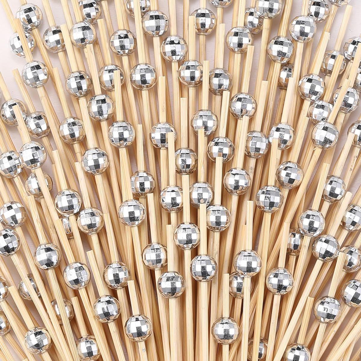 Photo 1 of 200 Pcs Cocktail Picks, 4.7 Inch Silver Disco Ball Decor Skewer for Appetizers, Fruit, Kebabs, Mini Burger, Bamboo Skewers for Drinks, Handheld Toothpicks, Food Sticks Natural, Kitchen Gadget
