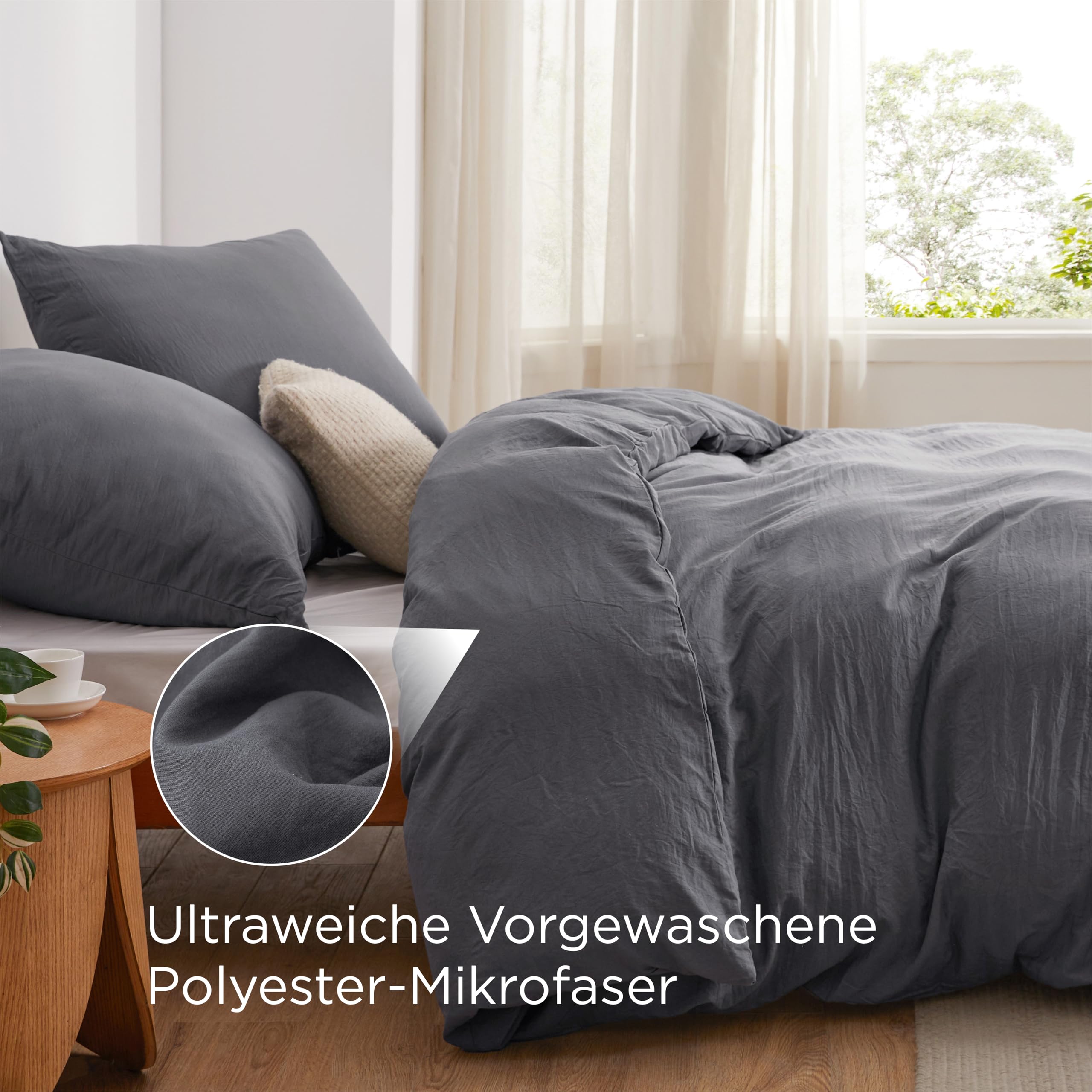 BEDSURE dekbedovertrekset, effen wit, 135 x 200 cm (2 stuks) en 80 x 80