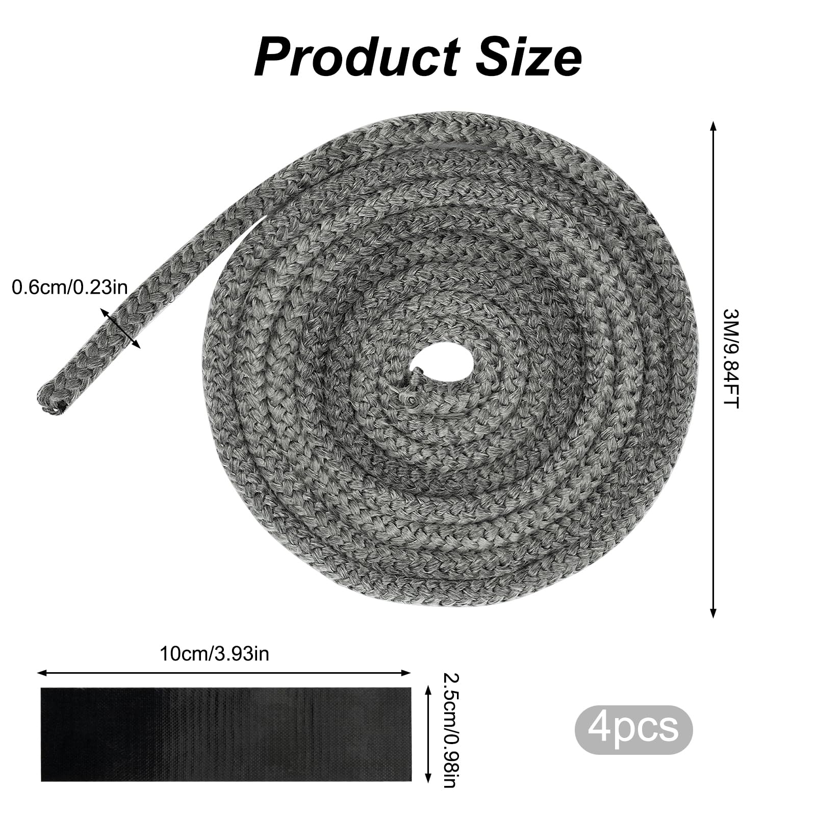 Guarnizione per Porta Stufa 6 mm x 3 meter, Guarnizione Camino Guarnizione Stufa a Legna Fibra di Vetro Corda Ignifuga per Stufa Camini Forno, Caldaia Resistente Fino a 450-550℃