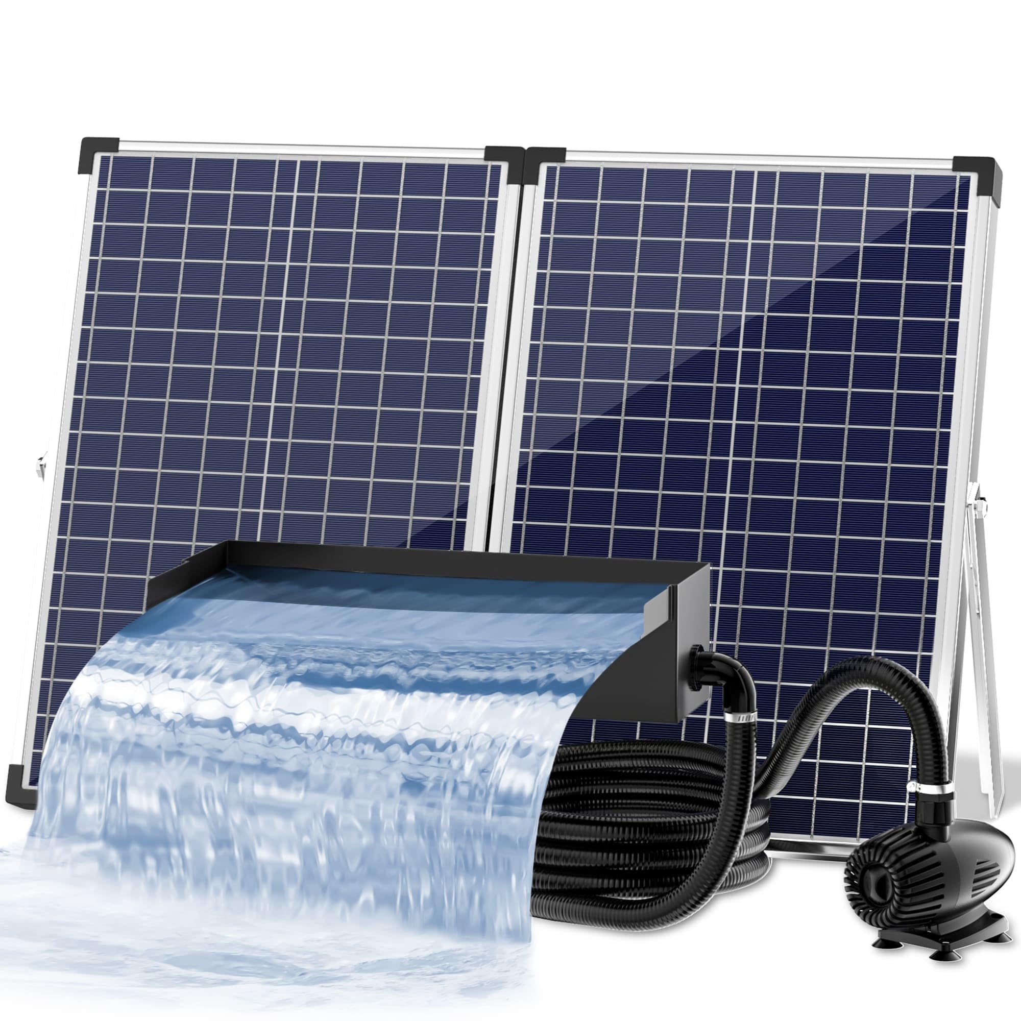 Biling Set de 70 W solar para estanque, cascada, 30 cm, acero inoxidable, bomba de rebosadero, cascada y tubo duradero, decoración para estanques de koi, piscina, arroyos, estanques de jardín, terraza