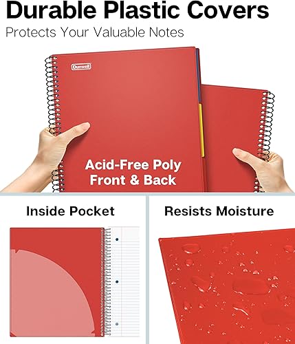 Miniatura 4 de Dunwell Cuaderno de 3 materias con rayas universitarias de 8.5 x 11 pulgadas (rojo) - 150 hojas (300 páginas), cuaderno en espiral de 8.5 x 11