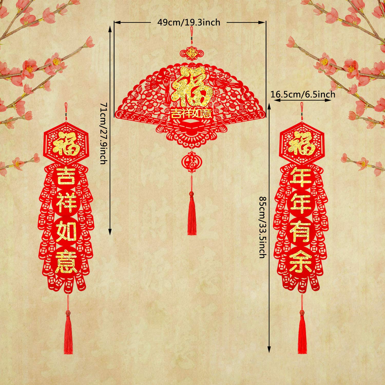 Boao Chinese New Year Decoration 2025 Lunar Dragon New Year Decor Red Chinese Knot Fu Hanging Tassels Firecracker Couplet Year Lucky Oriental Pendant Ornaments for Spring Festival Party
