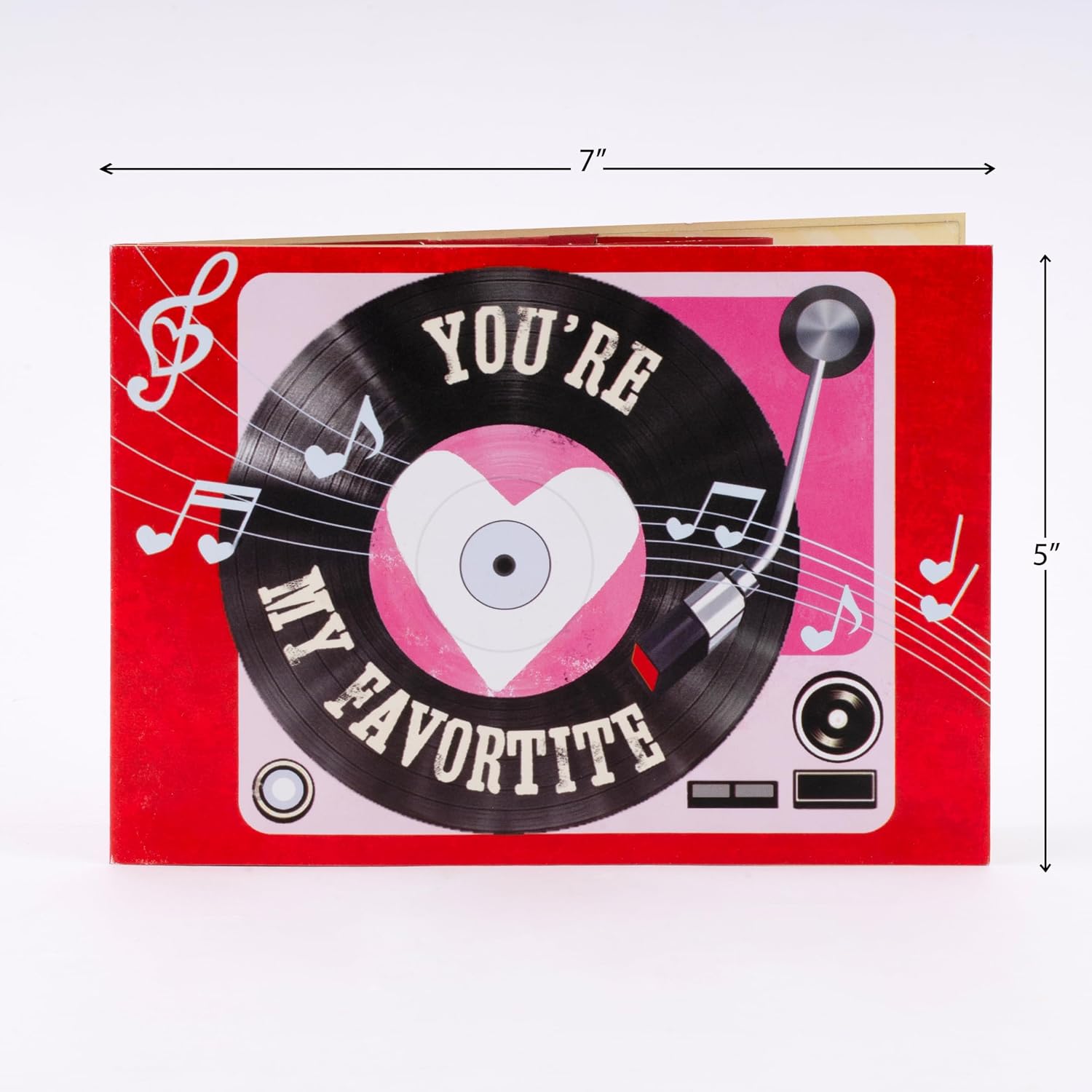POPWOW Record Player Valentine Pop Up Card, Happy Valentine's Day, Vinyl, 3D Popup Greeting Cards, Gifts for Wife, Husband, Lovers, Boyfriend, Girlfriend, 5x7 - Includes Envelope And Message Note image 3