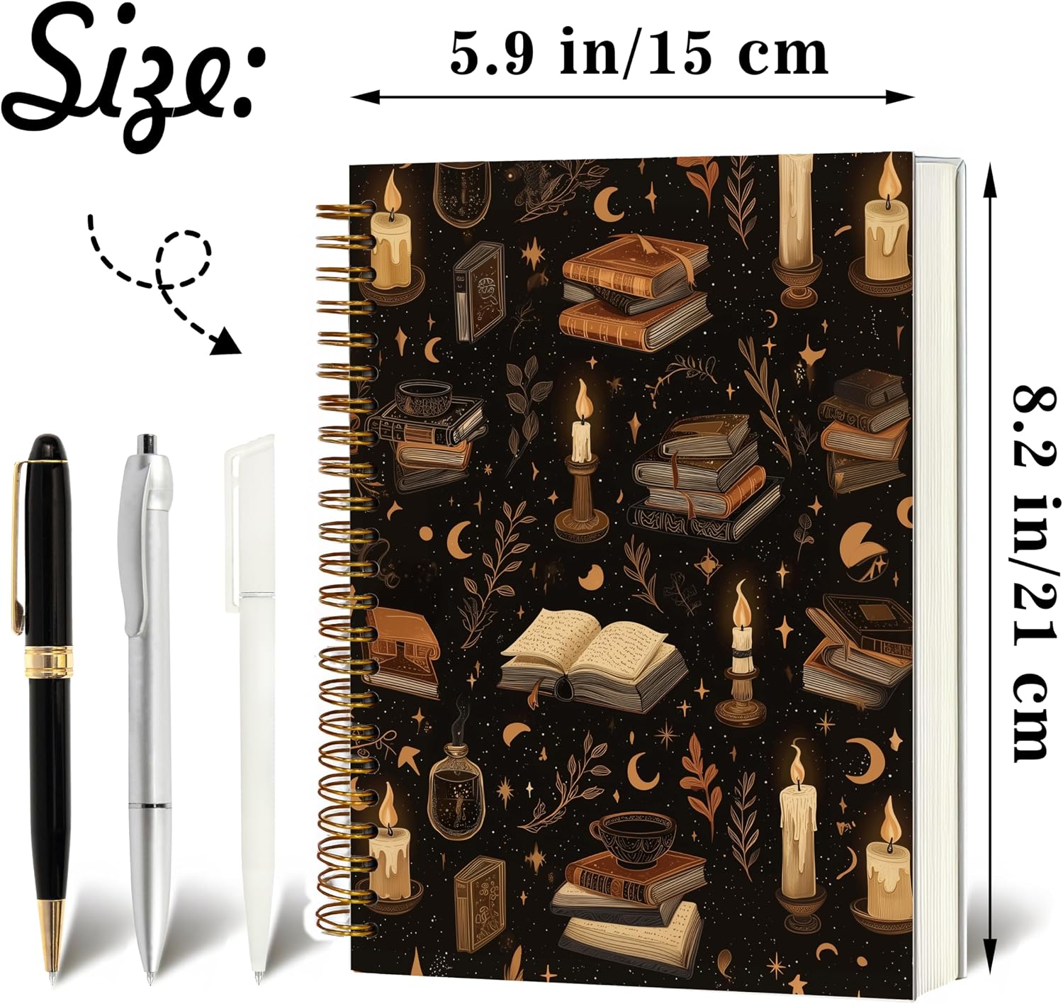 Gothic Notebook Journal for Women - A5 Spiral Notebook with Dark Academia, Flowers Design, Vintage Witchy Journal, Gothic Office & School Supplies, Unique Gifts for Women Birthday, Graduation (White Candle) image 3