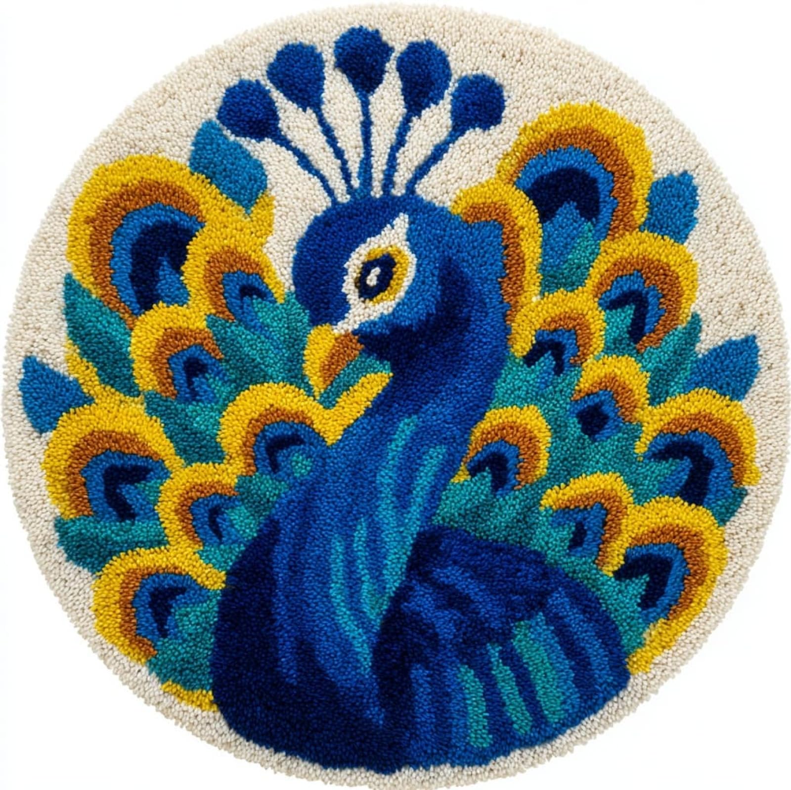 WallustrioaW DIY Latch Hook Rug Kits with Printed Canvas,Animal Peacock,Floor Mat Crochet,Carpet Tapestry for Adult Craft Kits for Women,Relaxing Home Art Project,50x50cm