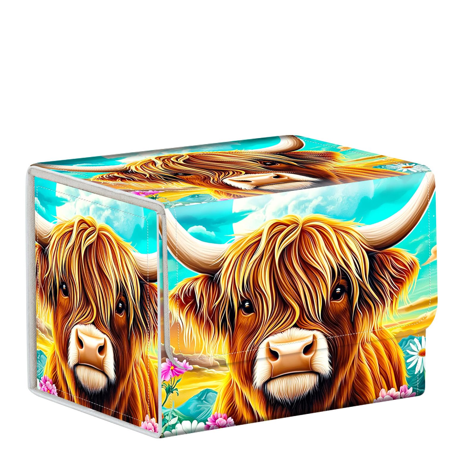ETLKJVBL for MTG Card Storage Solution, Cute Highland Cow Flowers for MTG Card Box and Commander Decks, High Capacity Anime Card Sleeves for Mtg Deck Box, Designed Specifically for Mtg Players