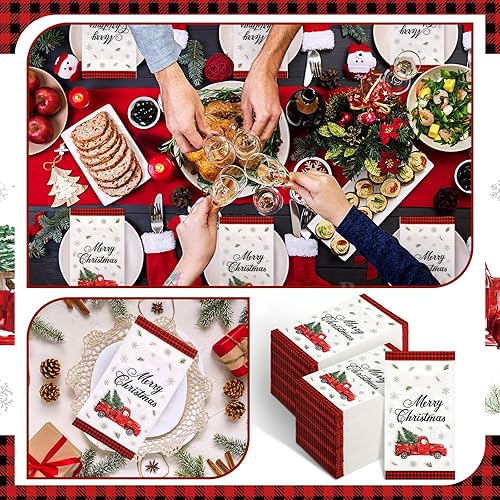 Miniatura 3 de Geyoga 200 servilletas navideñas para invitados de 2 capas con temática navideña, toallas de mano desechables con copos de nieve, servilletas de