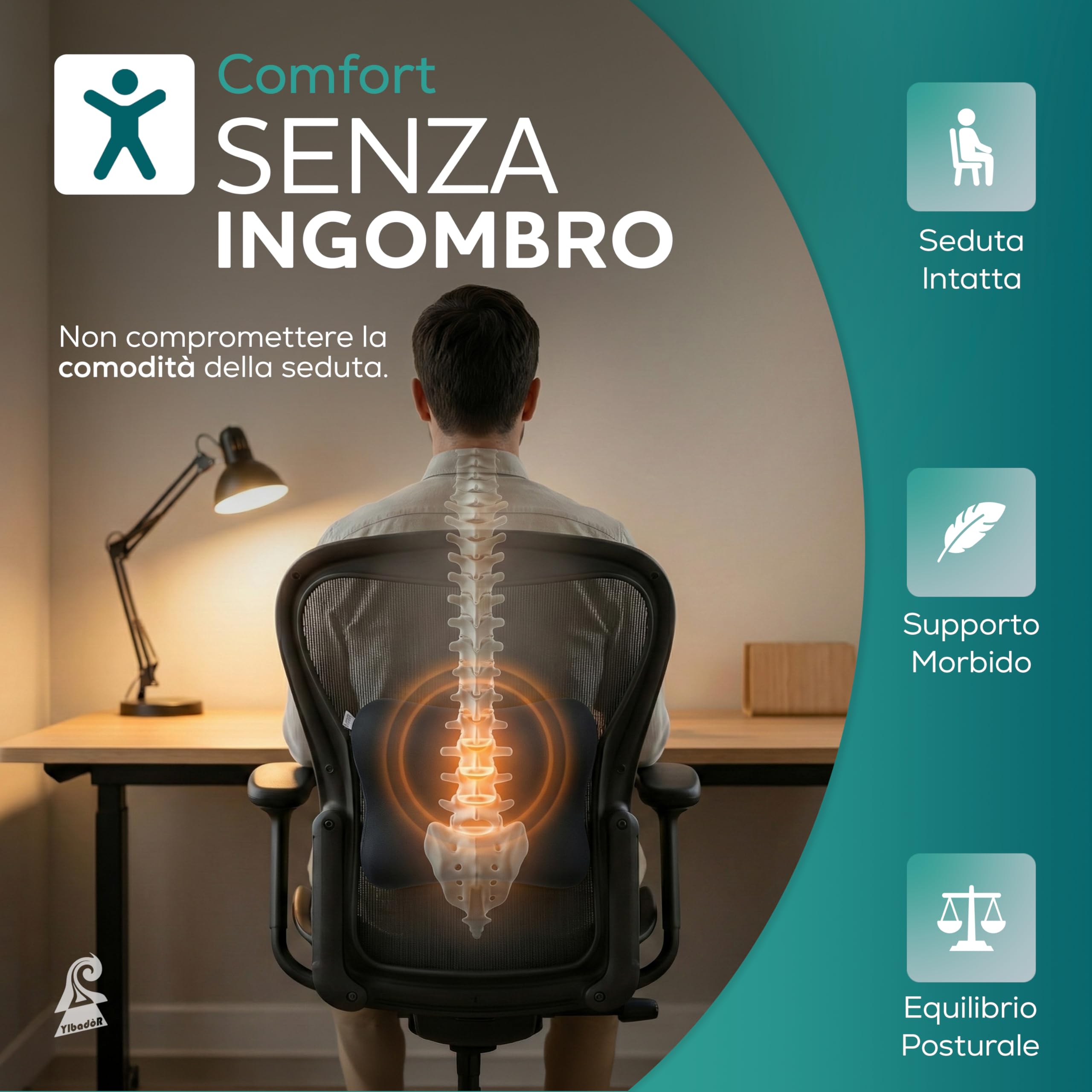 Generico Cuscino Lombare Memory Foam Supporto Ergonomico per Auto e Sedia Ufficio
