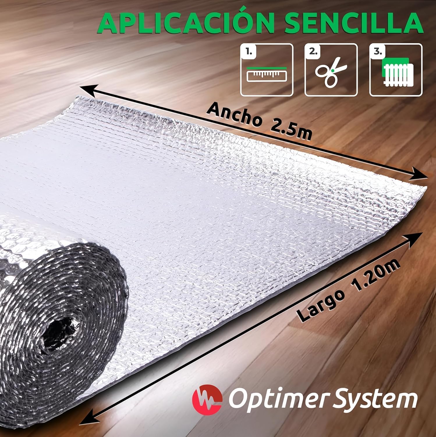 AISLANTE TERMICO MULTIUSOS | Reduce el Frio y el Calor | Rollo Aislante Termico para Ventana, Pared, Suelo, Techo, Coche, Garaje,Camper (2.5x1.20m | 3m² sin cintas)