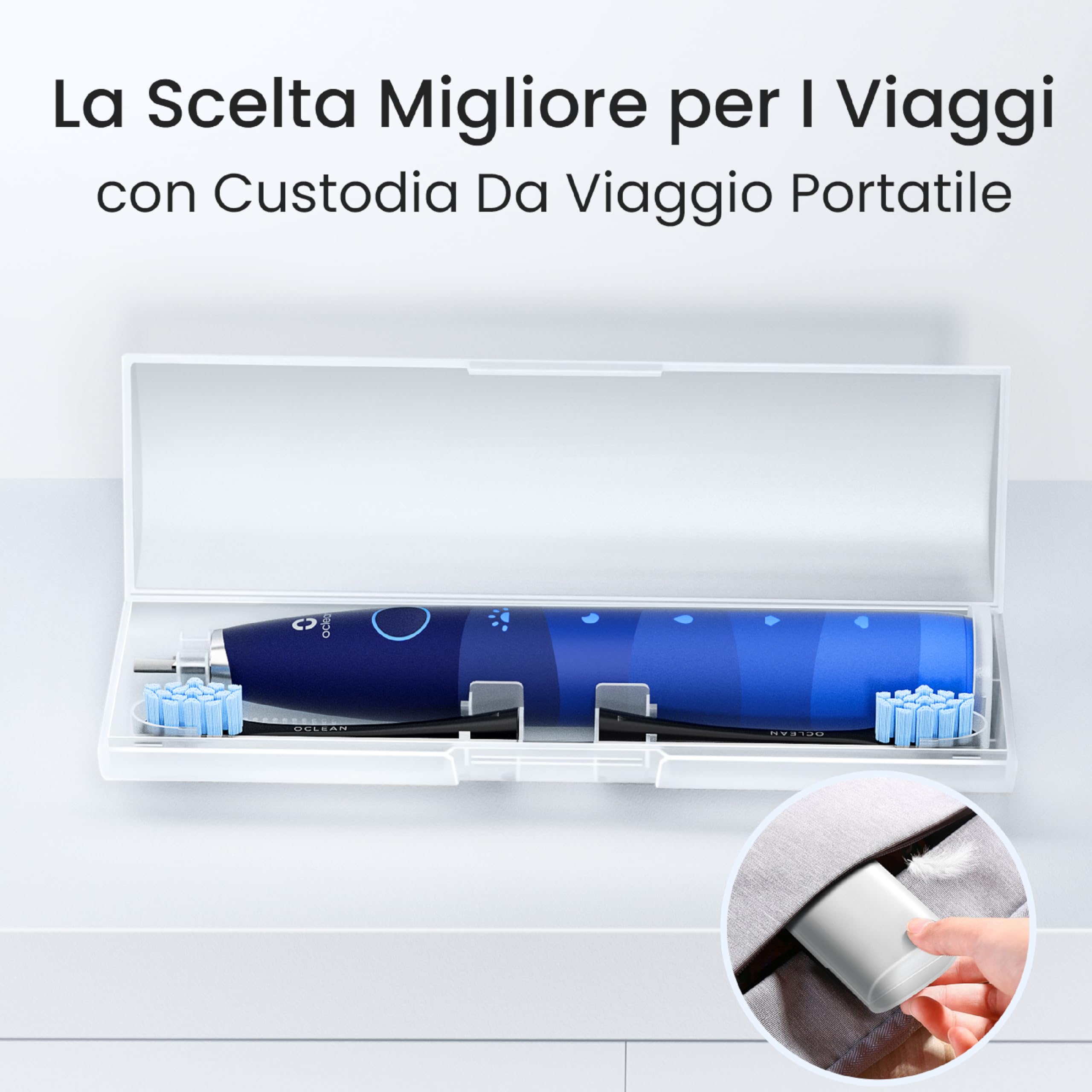 Oclean spazzolino elettrico sonico Flow Gift Set, Ricarica ogni 180 giorni, 5 Modalità, Impermeabile IPX7, Timer da 2 minuti, 6 Testine DuPont™, Custodia da viaggio, Blu