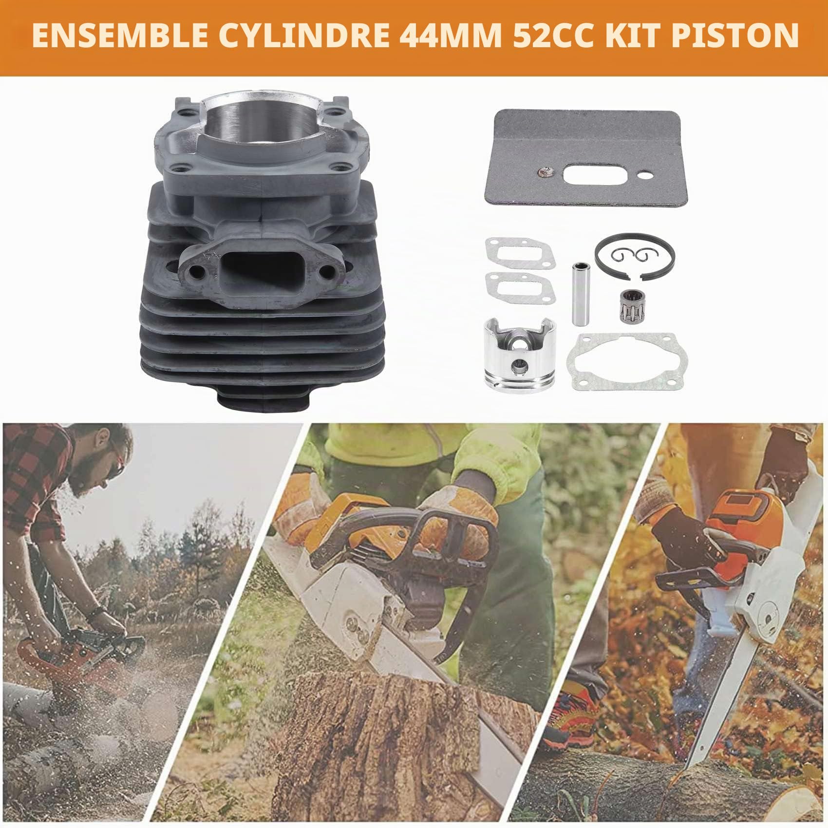 Kit de piston de 44 mm 52 CC 1E44F-5 44F-5 44-5 BG520 CG520 Kit de piston de avec anneau et goupille pour débroussailleuse