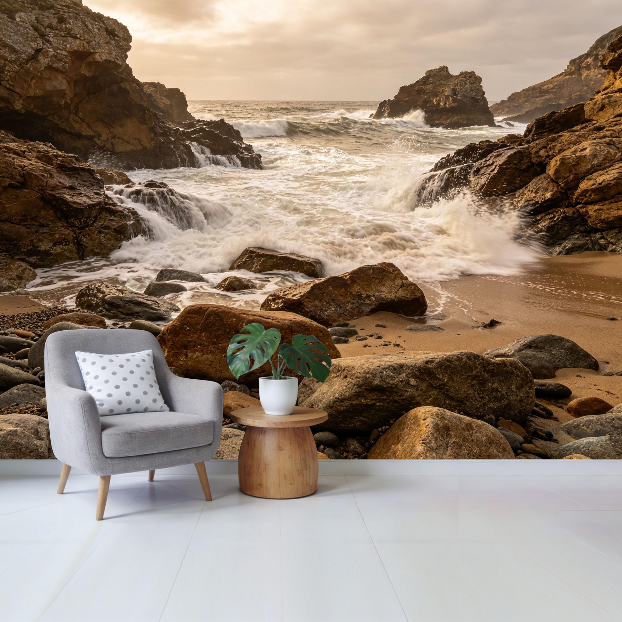 Custom Size Wall Mural Coastal Ocean Waves Crashing Rocky Shoreline Nature Scenery SelfAdhesive Wall Fabric Removable Wallpaper for Home Office Decor