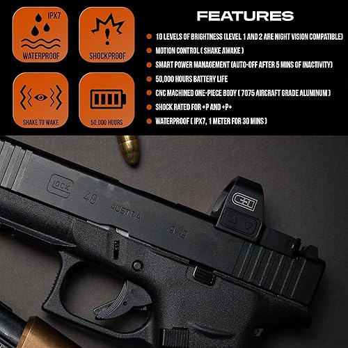 Miniatura 9 de C+H EDC Micro Red Dot Sight para miras Glock 43X de punto rojo | 3 MOA de montaje directo pistola óptica de punto rojo para Glock 43X/48 MOS |