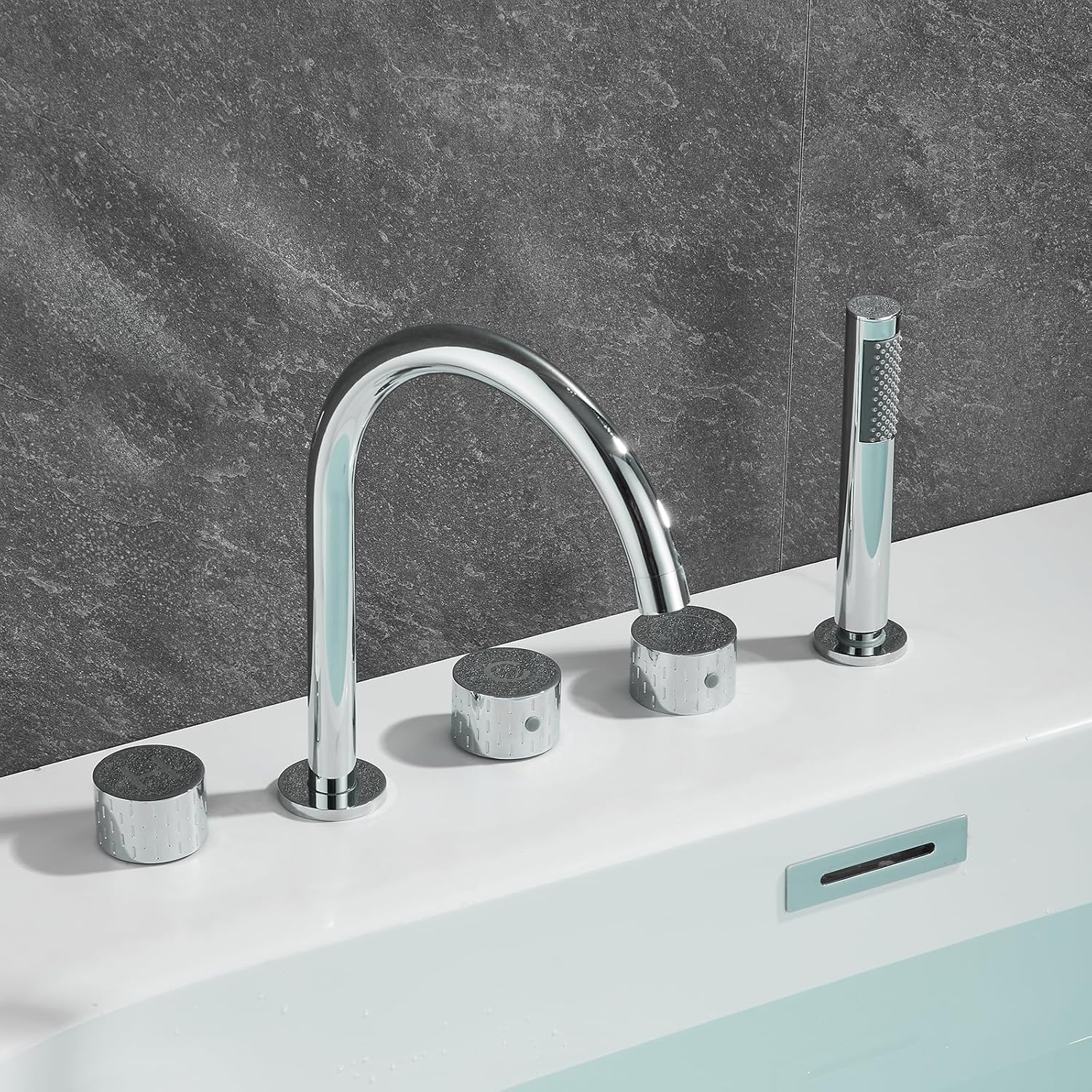 KUNYOS Bathtub Faucets 5 Hole Tub Rim Faucet Faucet Shower Bathtub 360° Swivel Spout Mixer Tap Shower With Hand Shower Shower Two Handles