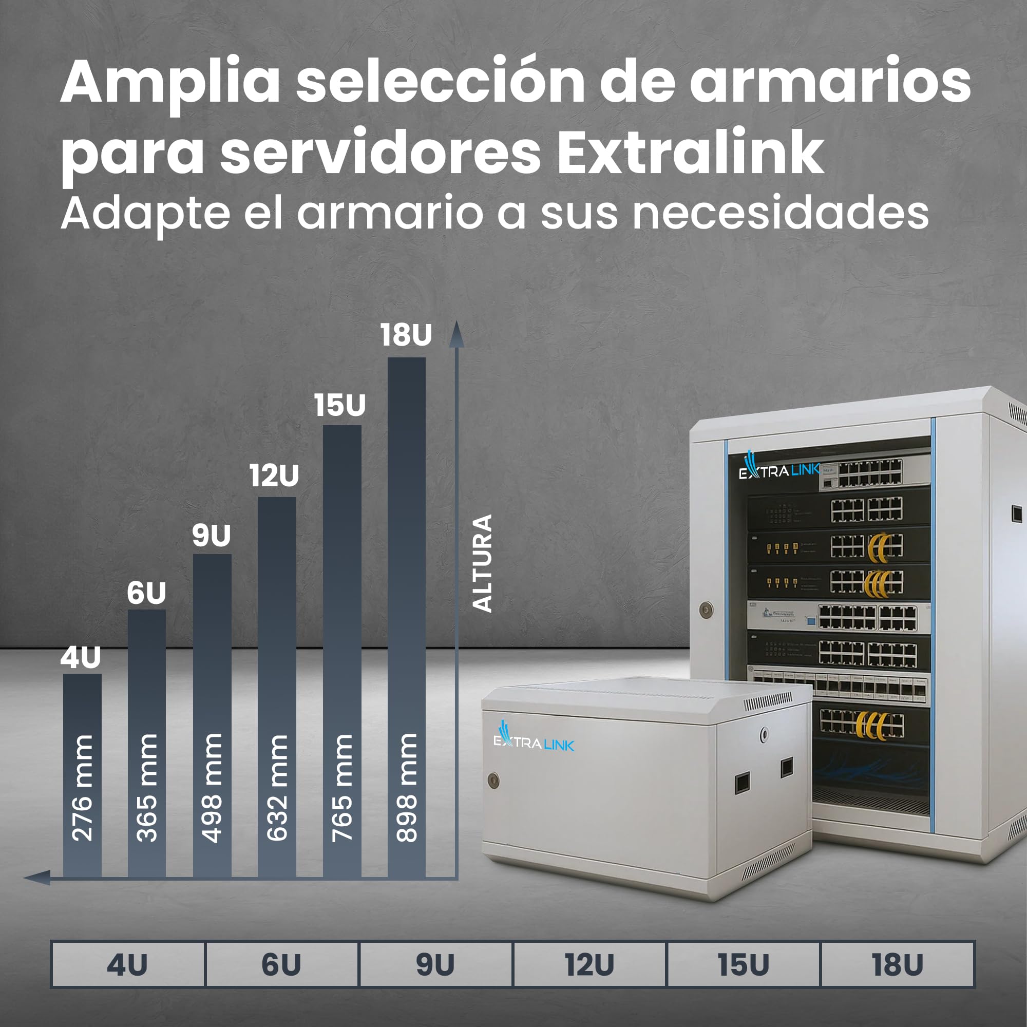 Extralink Armario Rack de 19" 12U - Armario de Red de 600mm, para Montaje en Pared o Suelo, hasta 60 kg, Puerta de Metal, Apertura de 180° Gris - para Red doméstica y Equipos informáticos