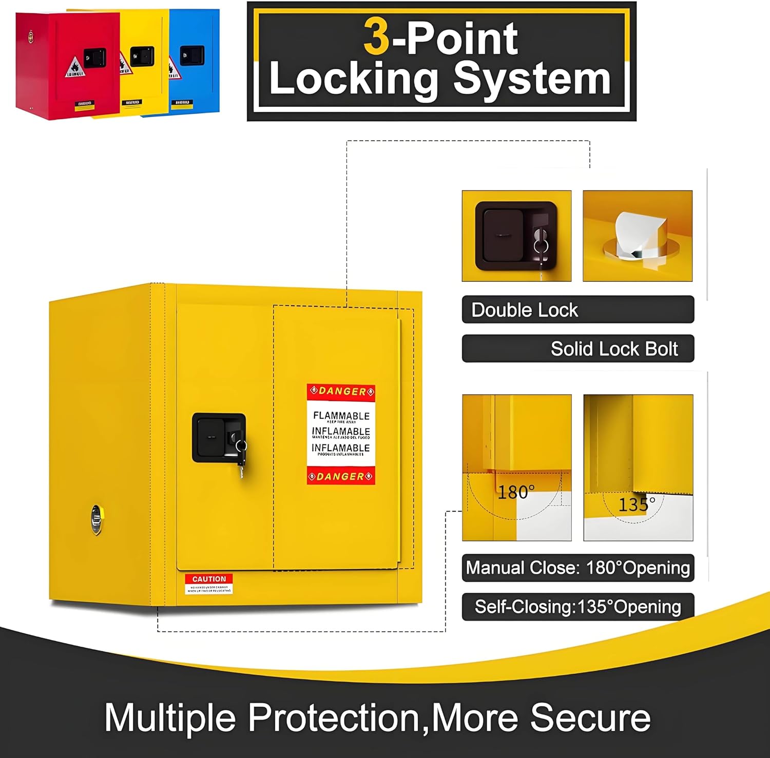 Double Wall Flammable Storage Cabinet with Ventilation Ports, Adjustable Shelf, Anti Static Hazardous Materials Cupboard for Lab Yellow-12Gallons
