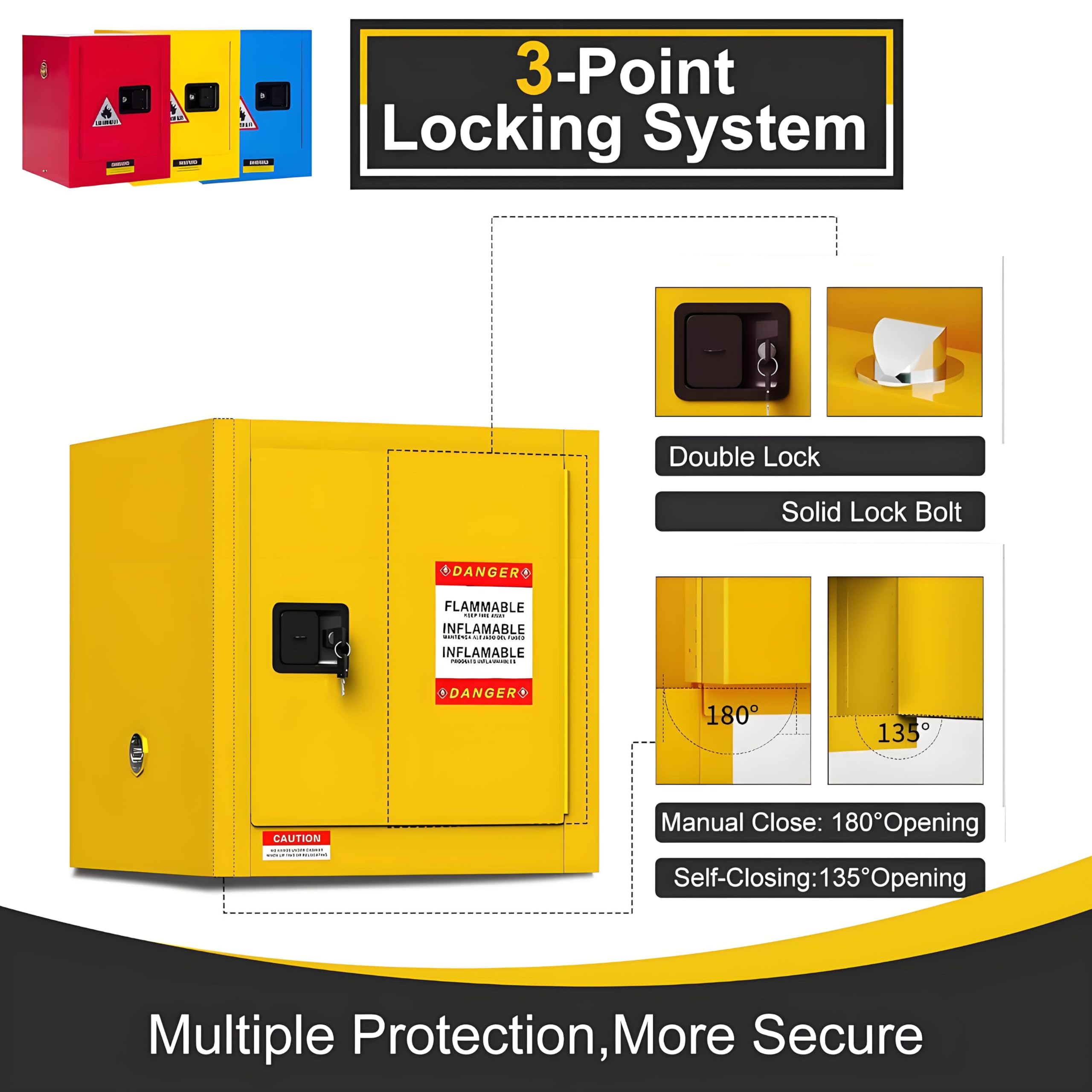 Gabinete de Almacenamiento ignífugo, gabinete de Acero galvanizado para líquidos inflamables, gabinete para líquidos inflamables, para Uso Comercial e Industrial. Yellow-12Gallons