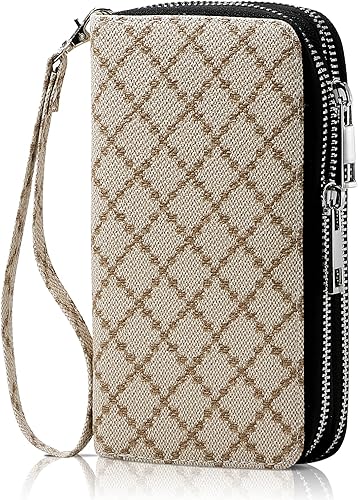HAWEE Cellphone Wallet for Women Dual Zipper Long Purse with Removable Wristlet,