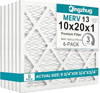 10x20x1 MERV 13 6-Pack Pleated Air Filter Actual Size 9.75" x 19.75" x 0.75" MPR 1900 & FPR 10, Furnace Air Filters 10x20x1 Air Filter