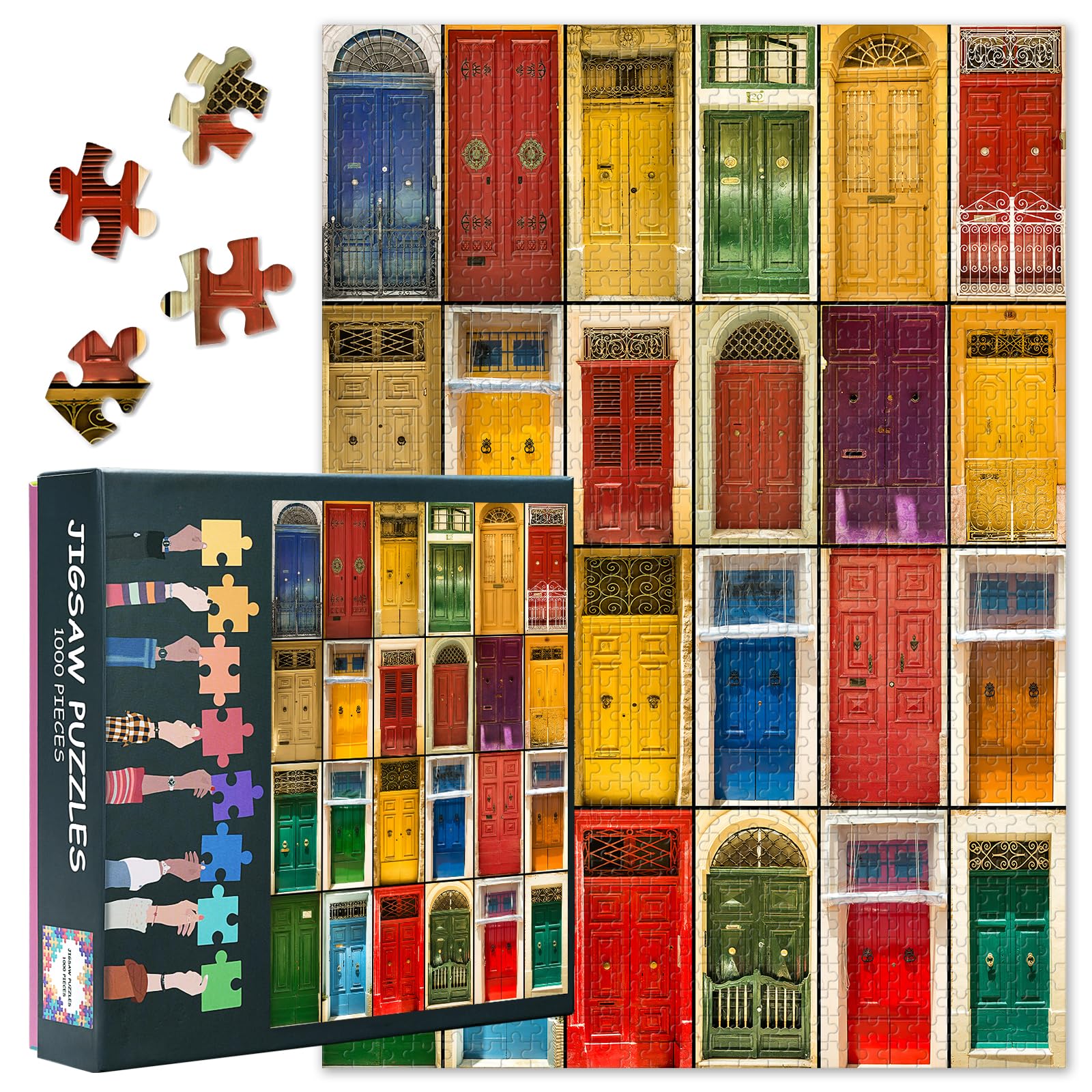 1000 Piece Puzzle for Adults - Jigsaw Puzzles Featuring Colourful Doors to Houses, Adult Puzzles 1000 Pieces - 27.5x19.7 in