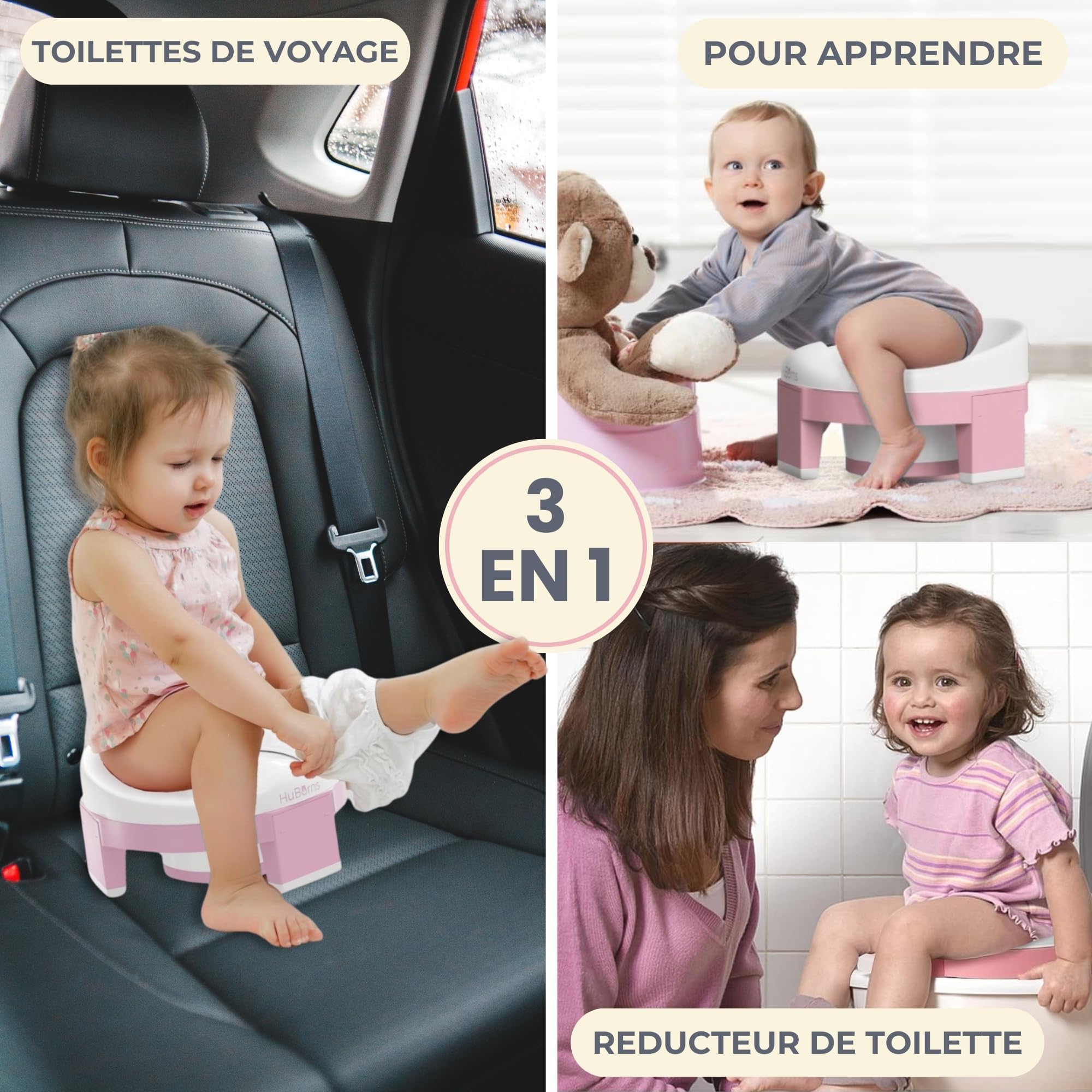 HuBorns - Pot Pliable Enfant Voyage Facile à Transporter avec 10 Sacs Inclus, Pot Portable Enfant Voyage Confortable et Sûr, Reducteur Toilette Enfant pour l'Apprentissage Facile de la Propreté