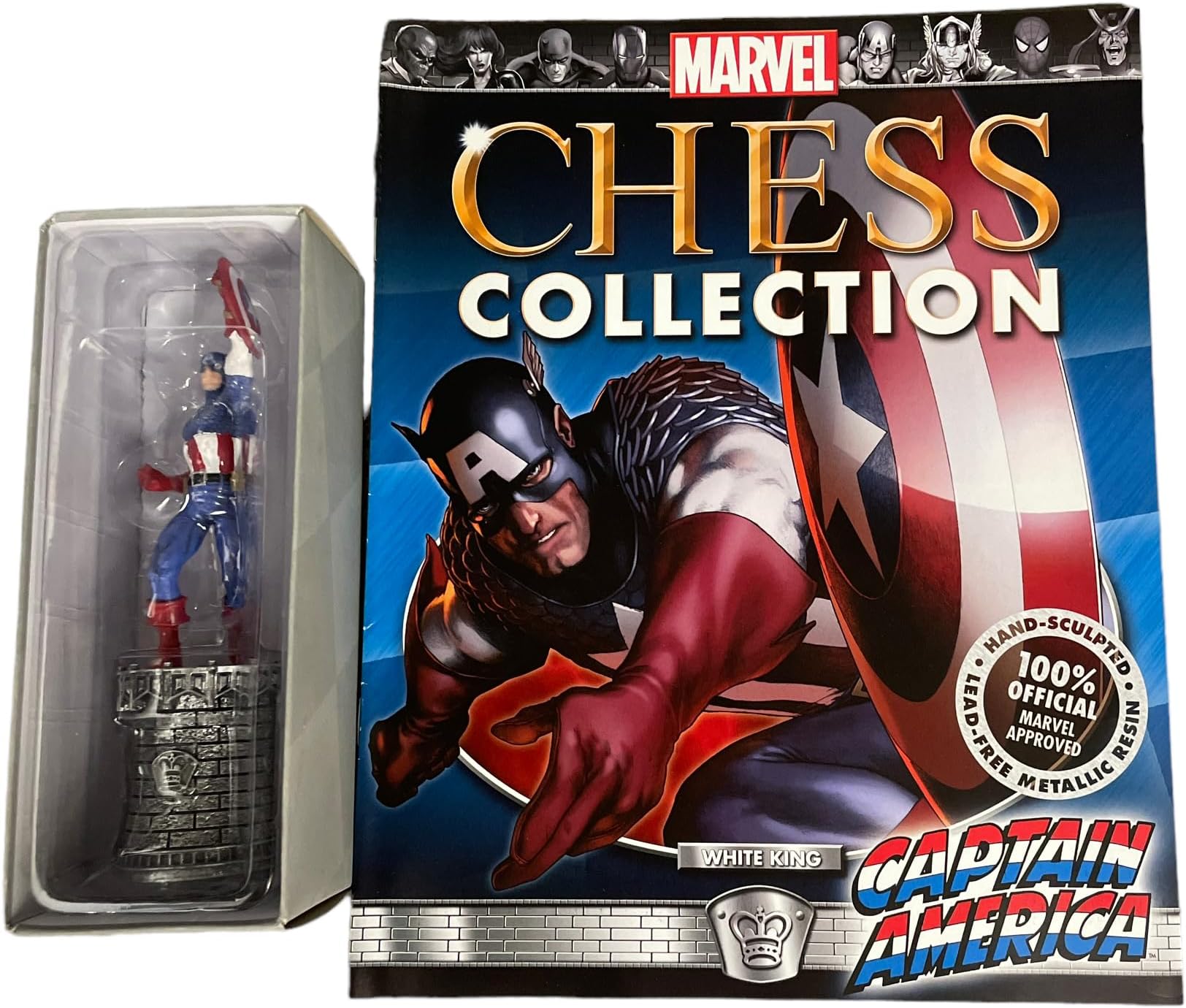 Marvel Captain America Chess Piece Collection Statue, Hand Sculpted and Metallic Resin, with Magazine