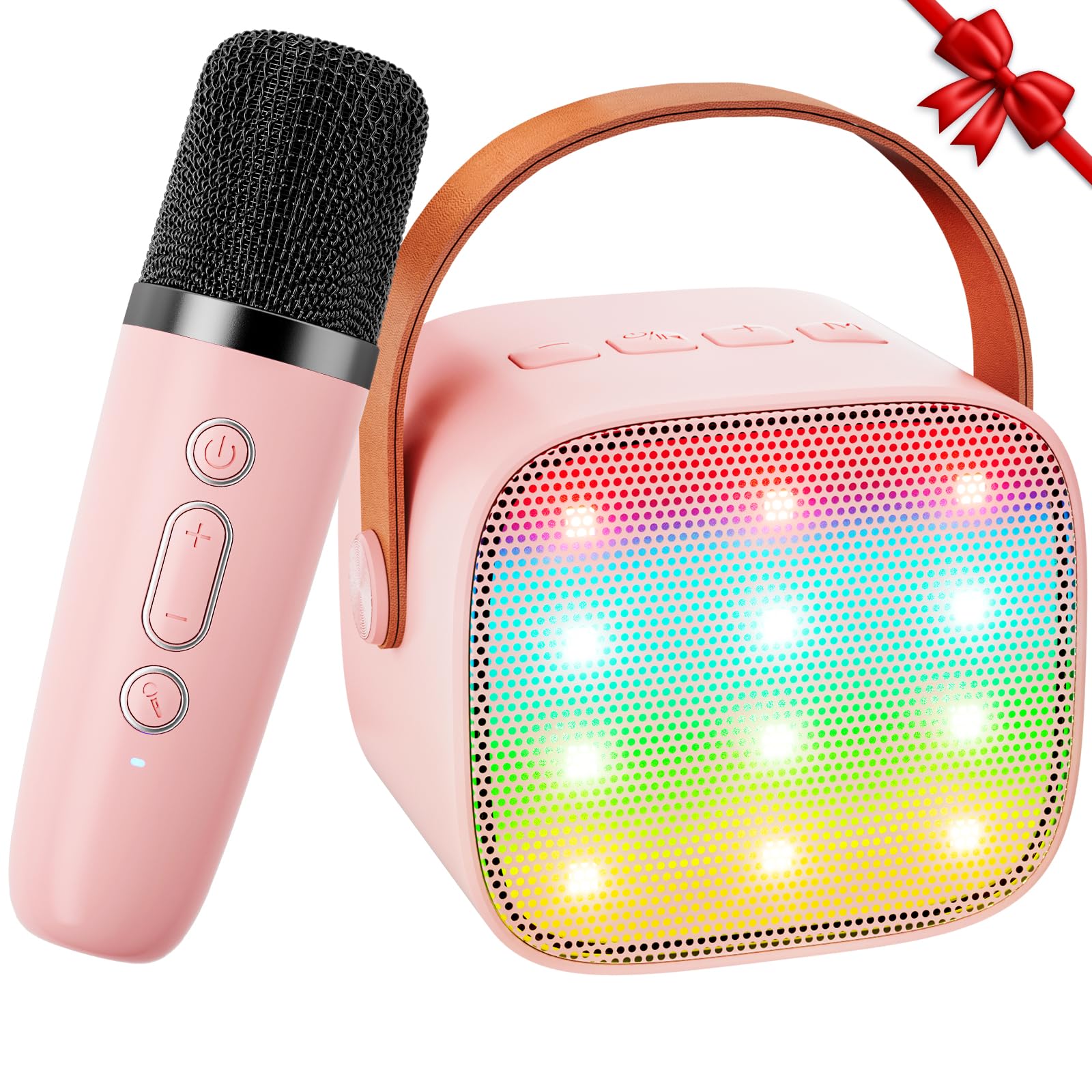 Ankuka Karaoke 1 Micrófono Karaoke Infantil Bluetooth con Micrófono Inalámbrico Altavoz con Luces LED Regalo Niña Juguete Que Cambia de Voz Rosa