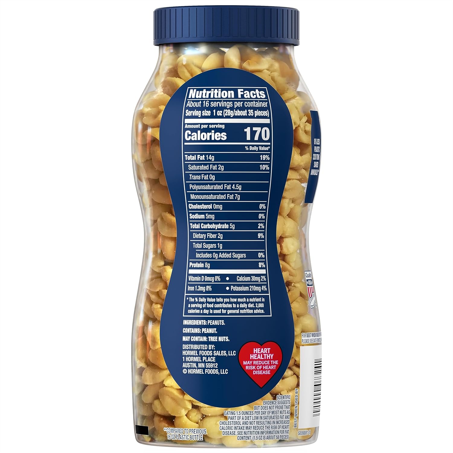 PLANTERS Unsalted Peanuts, Plant Based Protein Snacks, 16 Oz (1 Ct) image 2