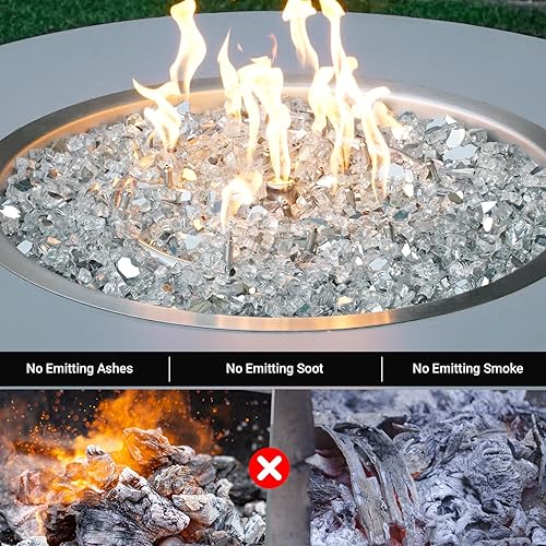 Miniatura 91 de Skyflame 4.53 kg de vidrio resistente al fuego, de 1.27 cm, de brillo intenso para paisajismo de chimenea, lugar para fogatas, Platino reflectante
