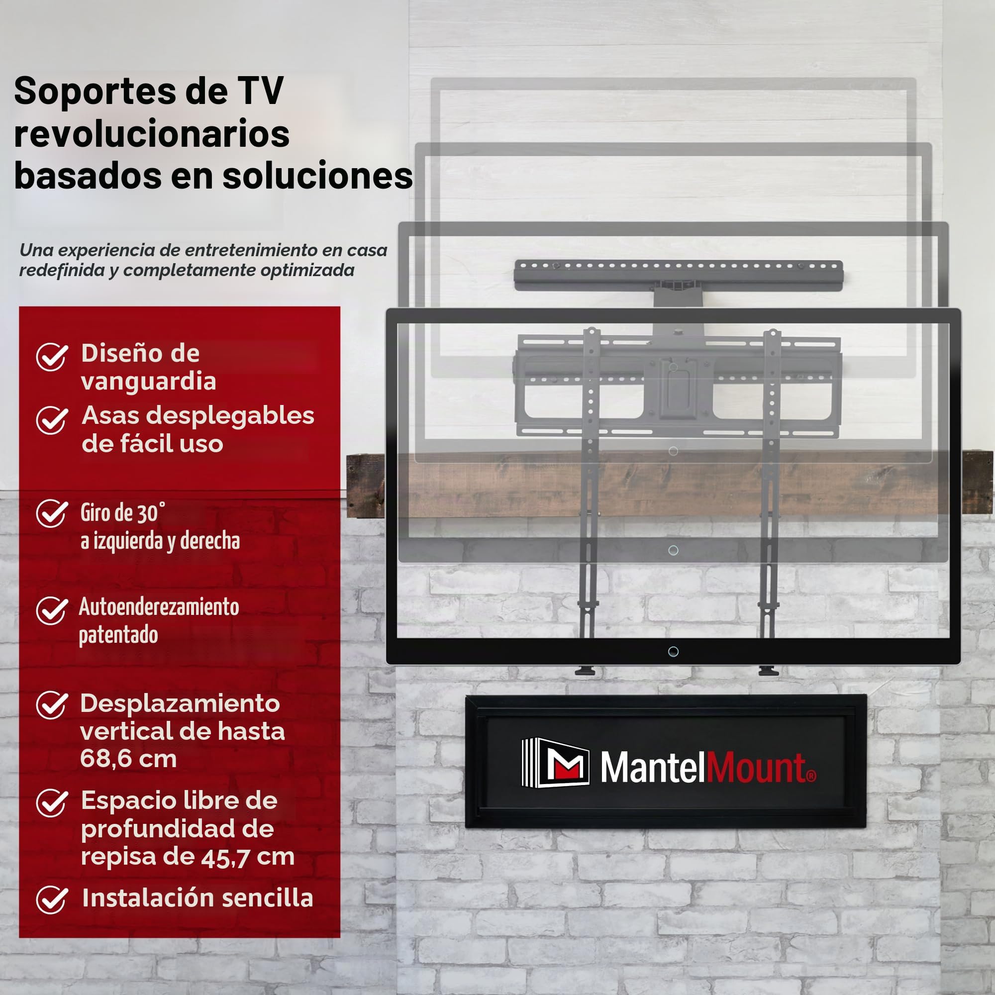 MantelMount mm340 Pull Down Chimenea TV Pantalla Plana para TV de 44 "40" sobre Mantel