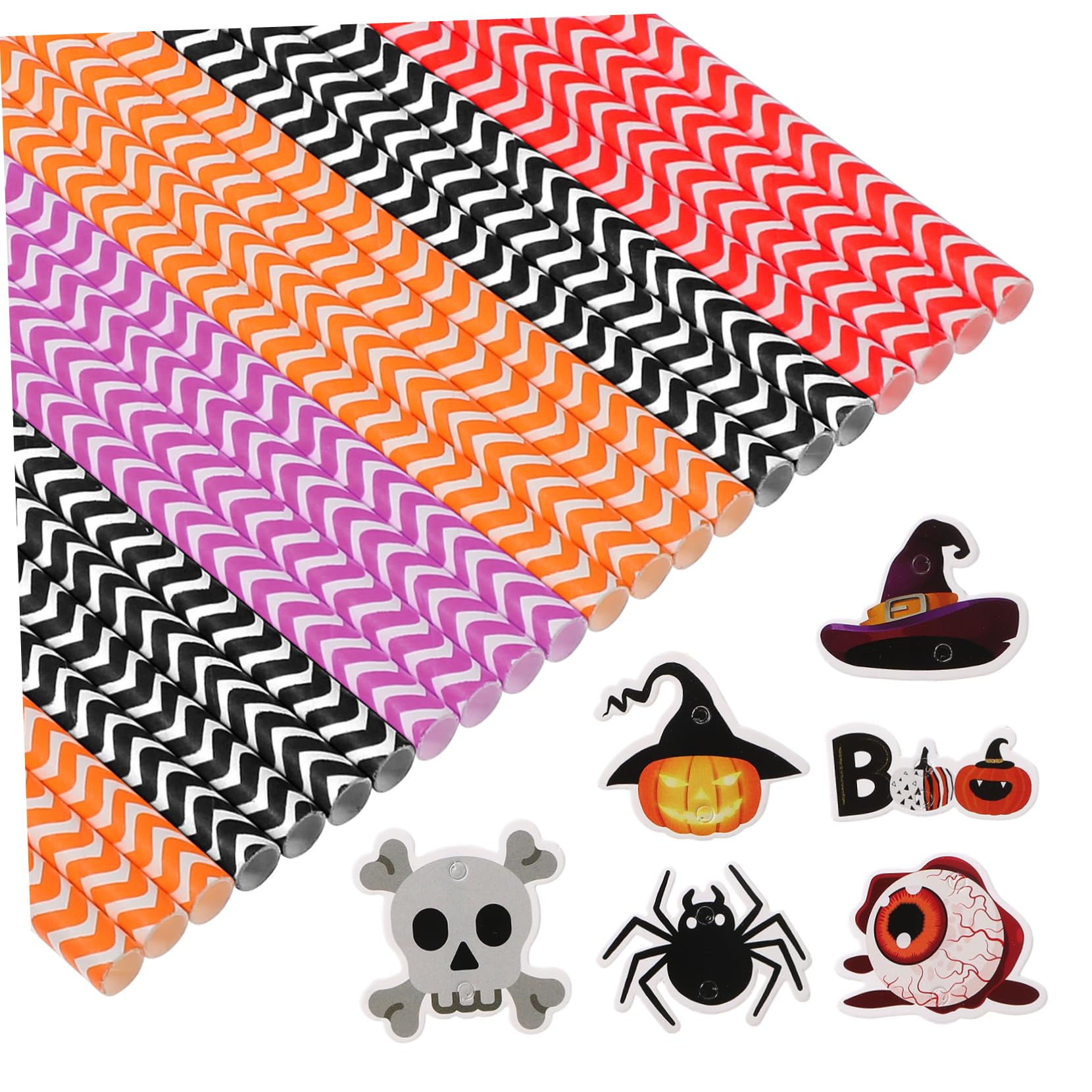 Didiseaon 6paquetes Pajitas de Halloween de Papel Decoradas Rayas Coloridas Unidades para Fiestas o Uso Familiar Pajitas de Beber Estampados de Halloween