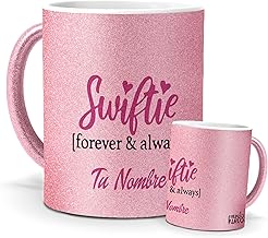 Personalised Mug | Taylor Swift Forever Gift | Pink Glitter Edition | Message for Fans | Put the Name or Text You Want | Pink Glam Ceramic | Cups for Milk, Coffee, Tea... | 350 ML