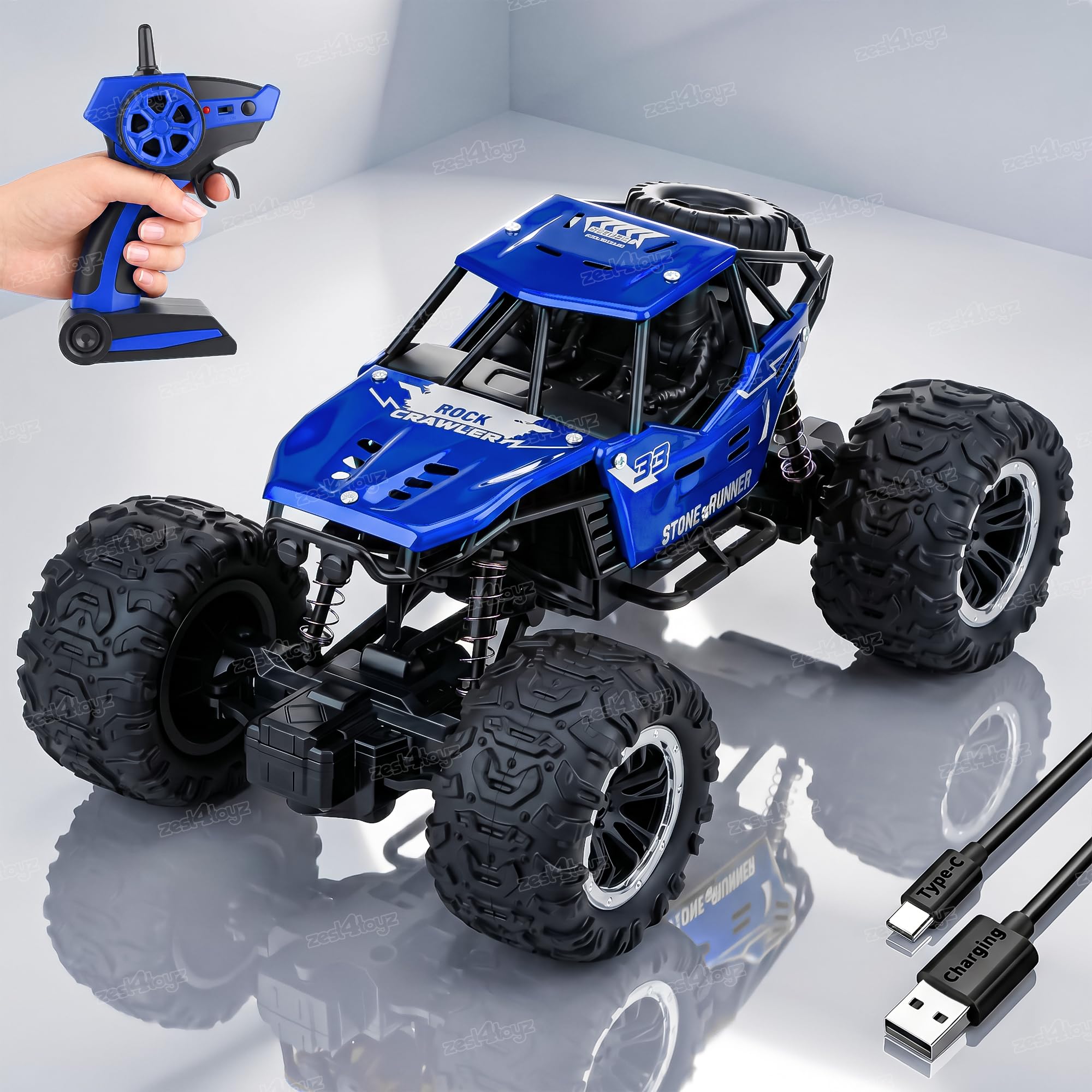 Zest 4 Toyz Remote Control Car Toy for Kids | Rock Crawler Monster Truck Drift RC Car | 100+ft Range 2.4GHz Remote | Rechargeable Battery | Type-C USB | Off-Road Climbing Racing Car | Birthday Gift-image-40