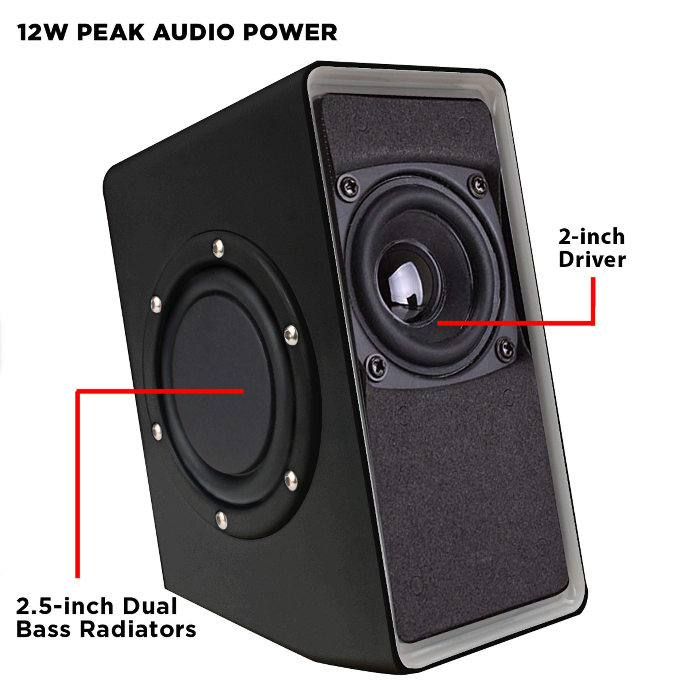 GOgroove Enceintes PC USB Stéréo avec LED, Basses Profondes, Haut-Parleurs Multimédia, Contrôle de Volume en Ligne - Compatible avec Ordinateurs Portables / Bureau, Tablettes, Smartphones, MP3 - Noir