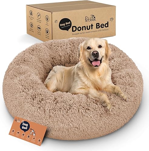 Miniatura 21 de Cama para perros con forma de dona, comodidad prémium para aliviar la ansiedad, diseño esponjoso y calmante con soporte ultra afelpado, acogedora