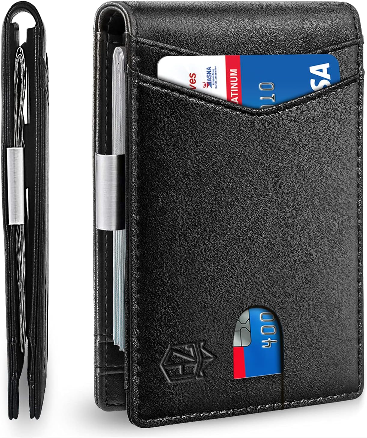 Zitahli Slim Wallets for Men - Minimalist Money Clip Mens Wallet - RFID Blocking Front Pocket Bifold Wallet - Credit Card Holder with ID Window Gift Box