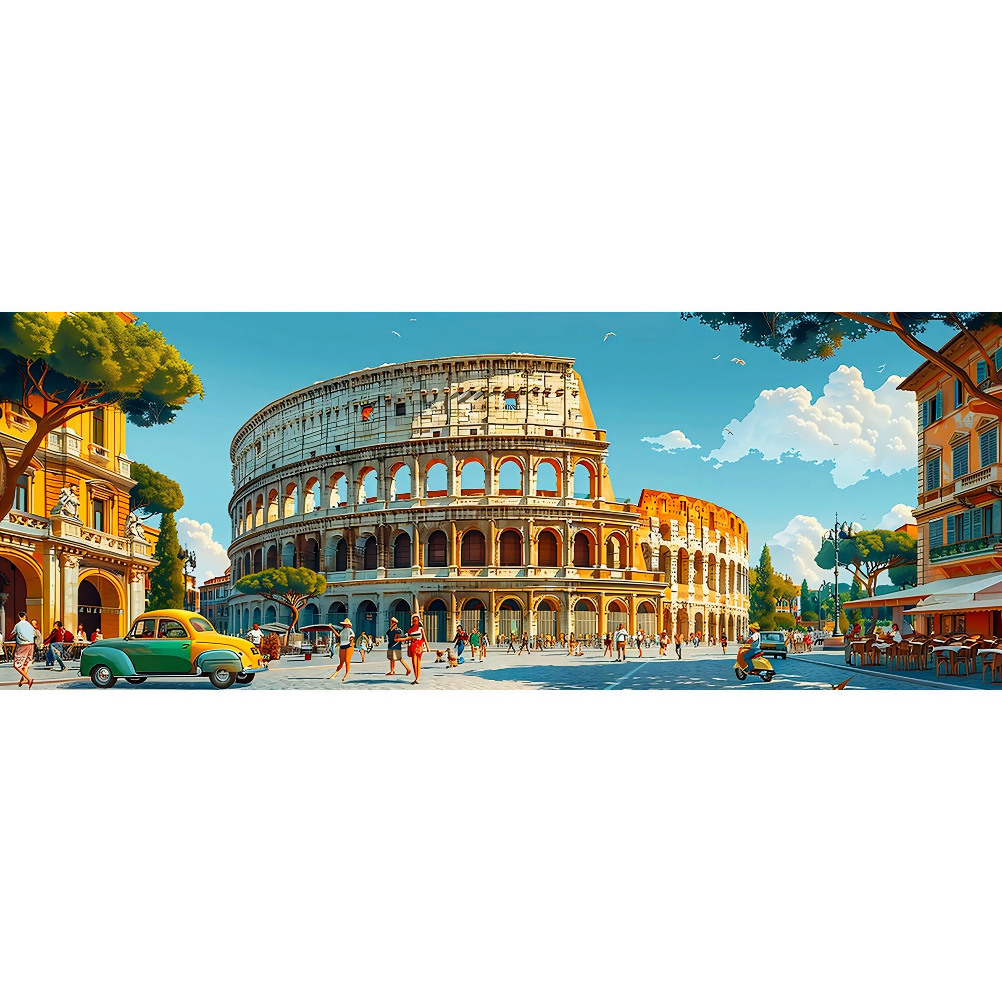 Reofrey Large Diamond Art Kits for Adults Rome Street View, 30x80cm Full Drill Round Rhinestone Big Diamond Painting Kit Landscape, DIY Cross Stitch Embroidery Canvas for Crafts Home Wall Decor