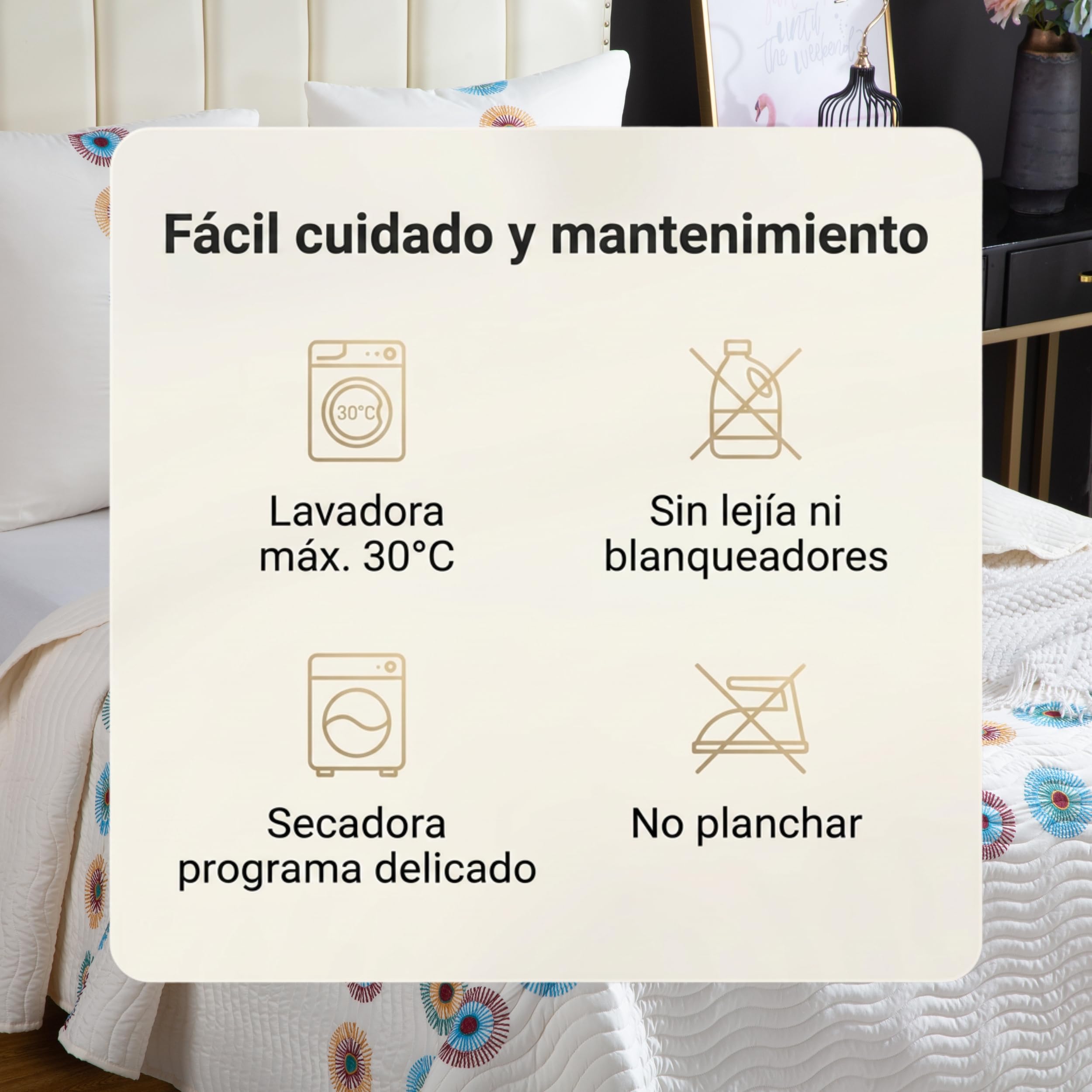 Colcha Boutí Bordada Cama 150 (250x260) para Verano y Entretiempo - 100% Microfibra Suave – Cubrecama Moderno Multiusos Ligero y Transpirable - Incluye 4 Fundas Cojín (2*60x60 + 2*30x50) (Venezuela)