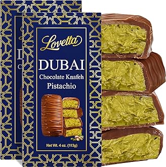Lovetta Dubai Milk Chocolate Bar Pistachio Knafeh - Luxury Rich Chocolate, Individually Wrapped Fresh, Premium Pistachio Cream Katafi Filling (2 Pack)