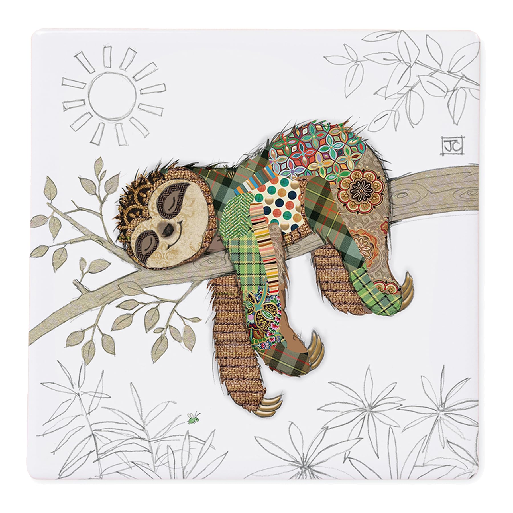 Bug Art Ceramic Coaster Tableware | for Home or Work | Cork Backed for Hot Drinks | Designed By Bug Art | Coasters (Simon Sloth 2337)