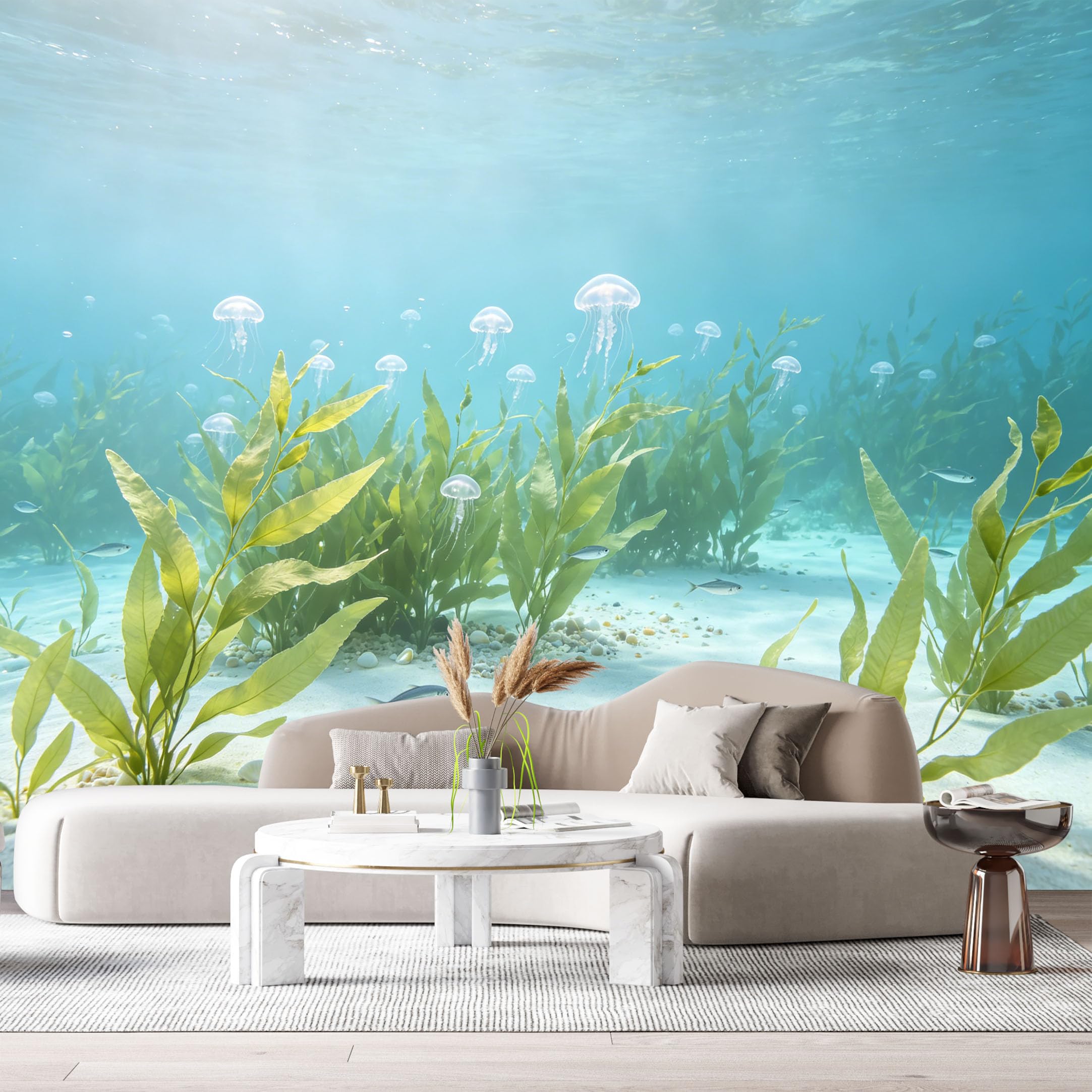 Custom Size Wall Murals Underwater Ocean Marine Jellyfish Seaweed Sand Shells SelfAdhesiveWall Fabric Removable Wallpaper Wall Decor for Living Room Bedroom Bathroom